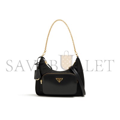 PRADA RE-NYLON AND BRUSHED-LEATHER MINI BAG 1BC198 (22.5*18.5*6.5cm)